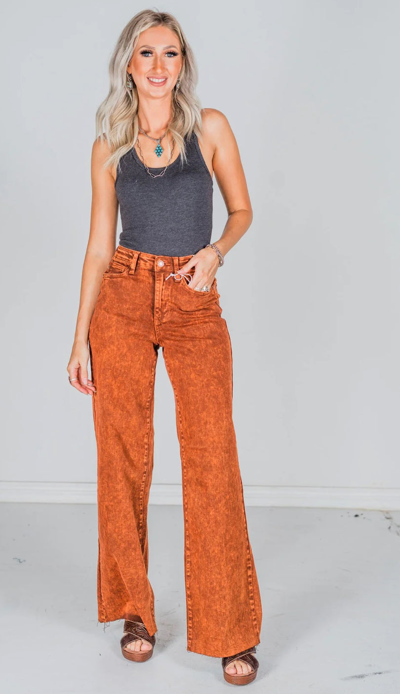 Judy Blue Pumpkin Spice Raw Hem Retro Jeans