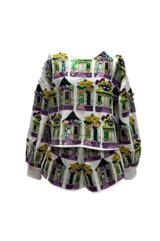 White Mardi Gras Porches Sweatshirt