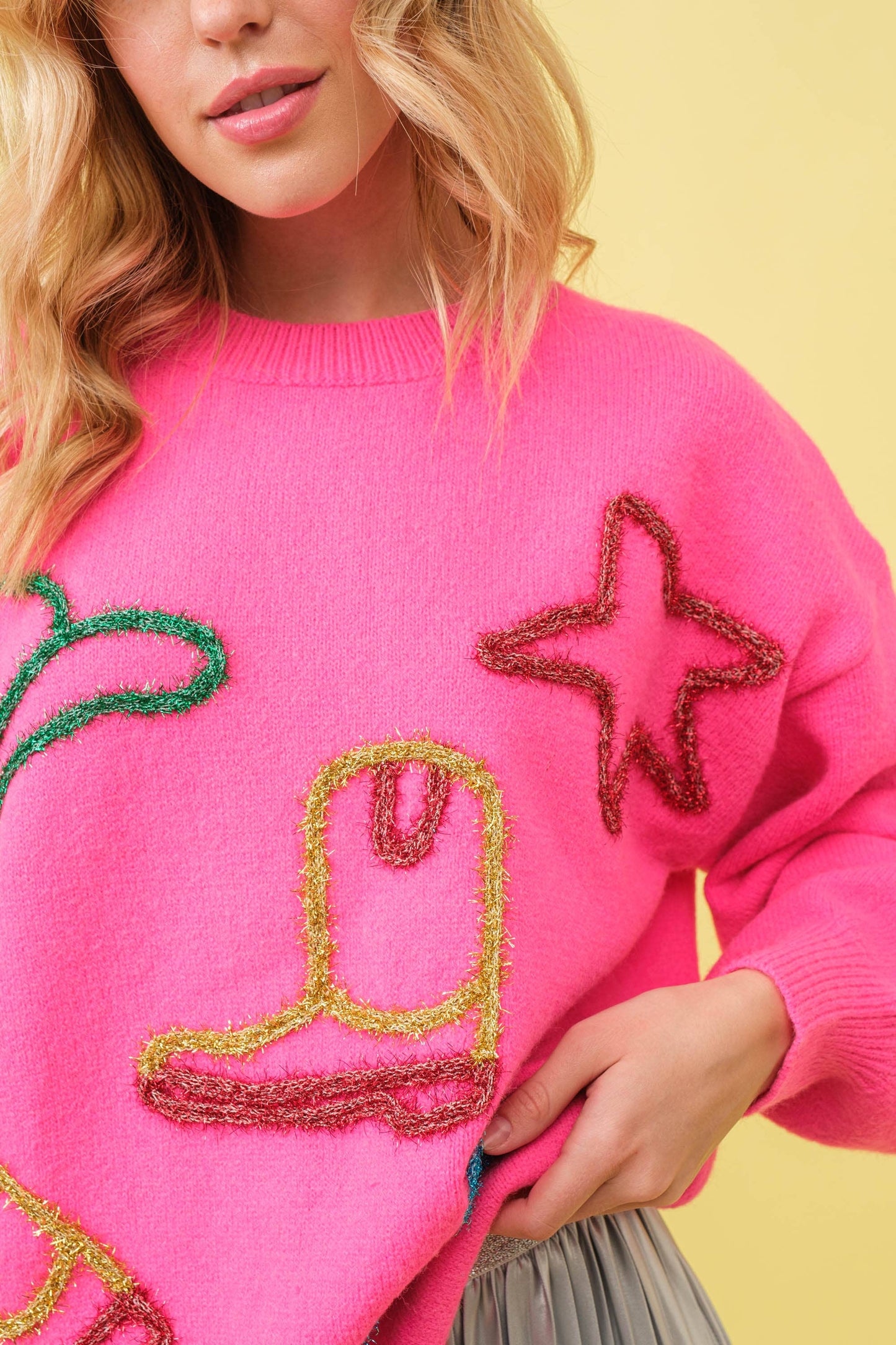 Metallic Yarn Star Cowboy Pullover Sweater