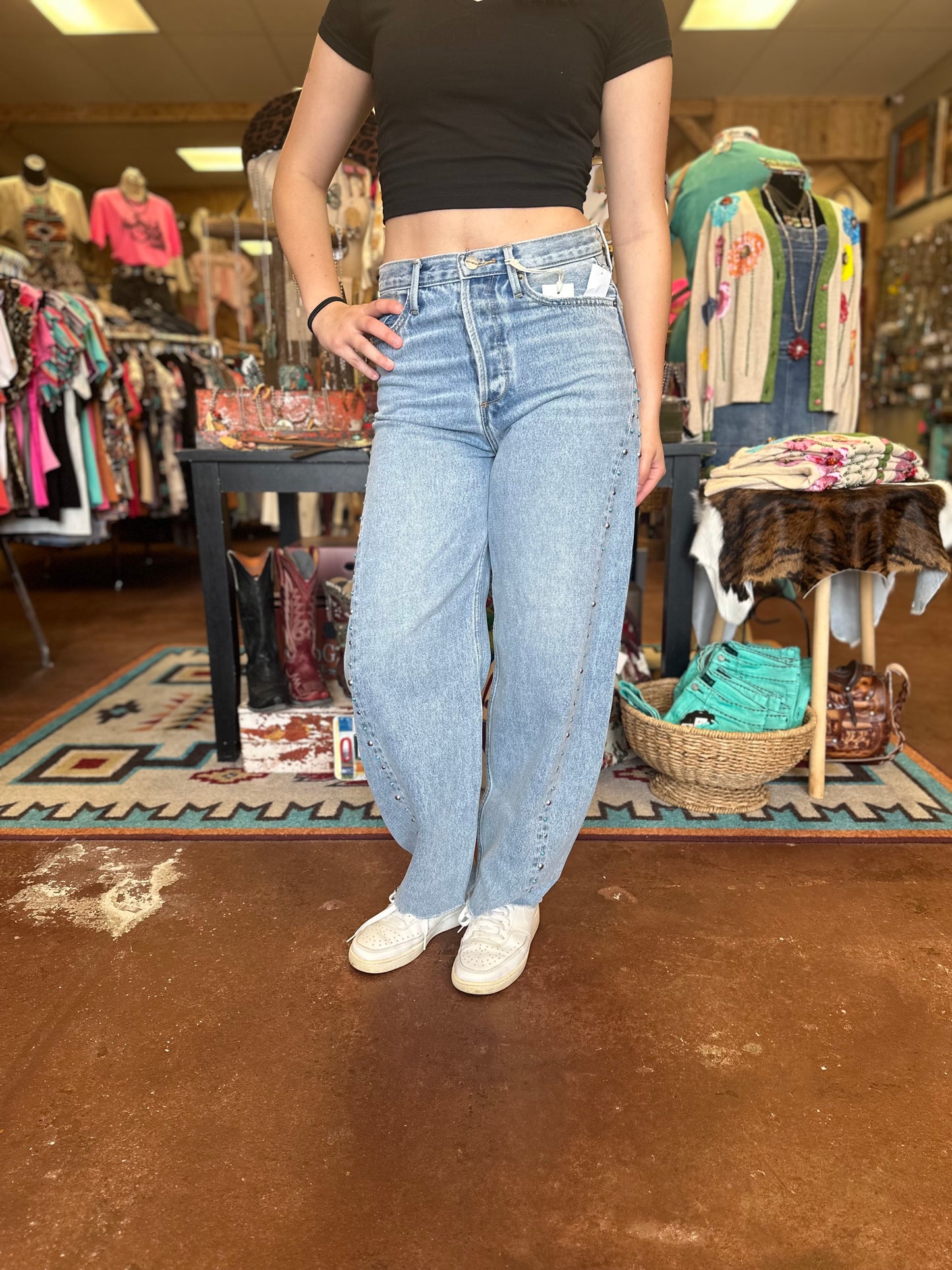 Driftwood Turquoise Barrel Jeans