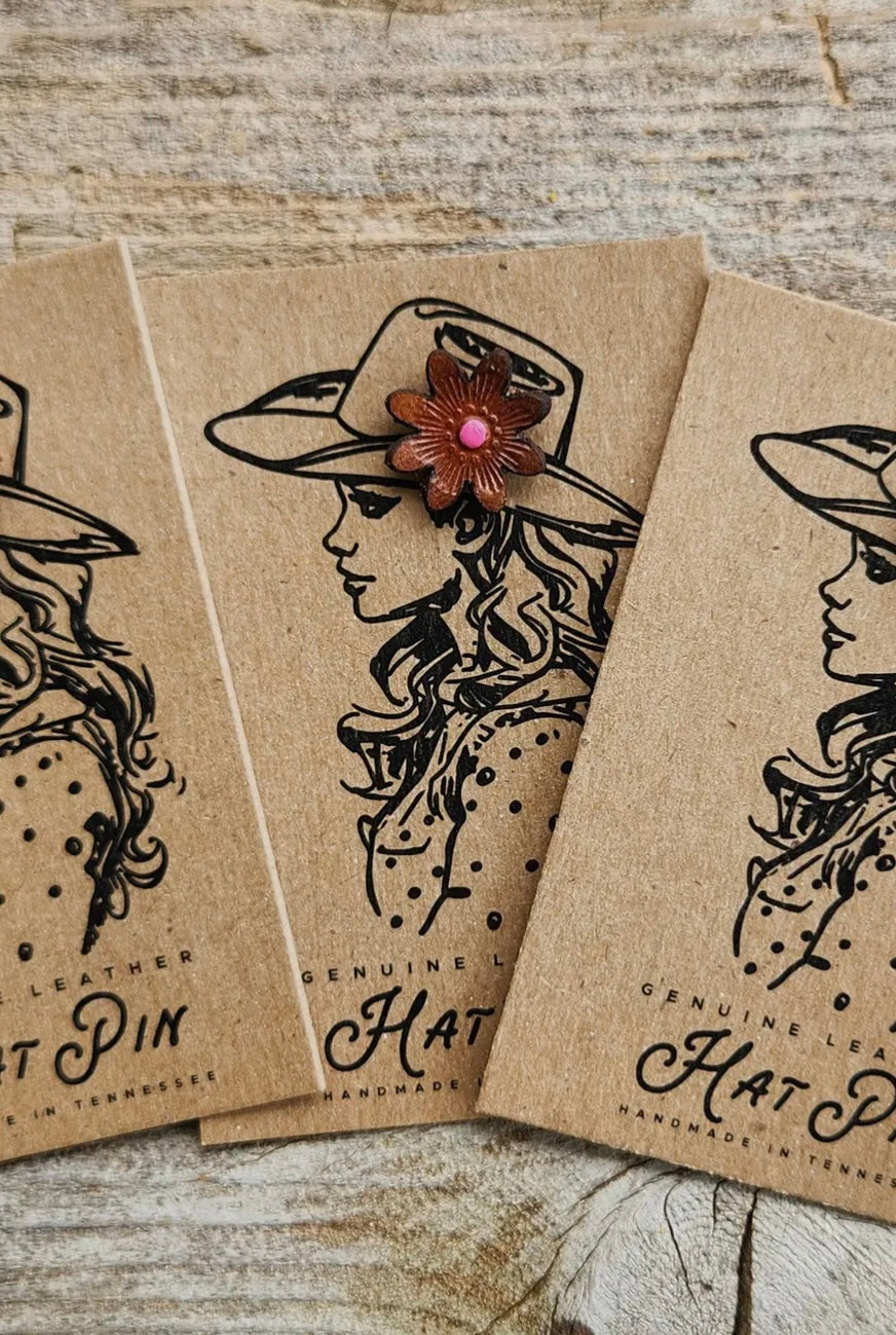 Hat Pin - Genuine Leather Flowers