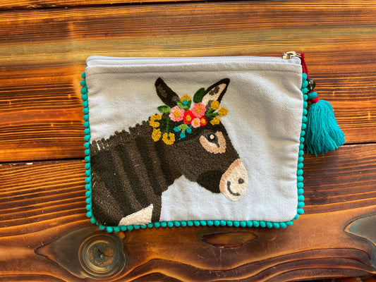 Wildflower Donkey Teal Pouch