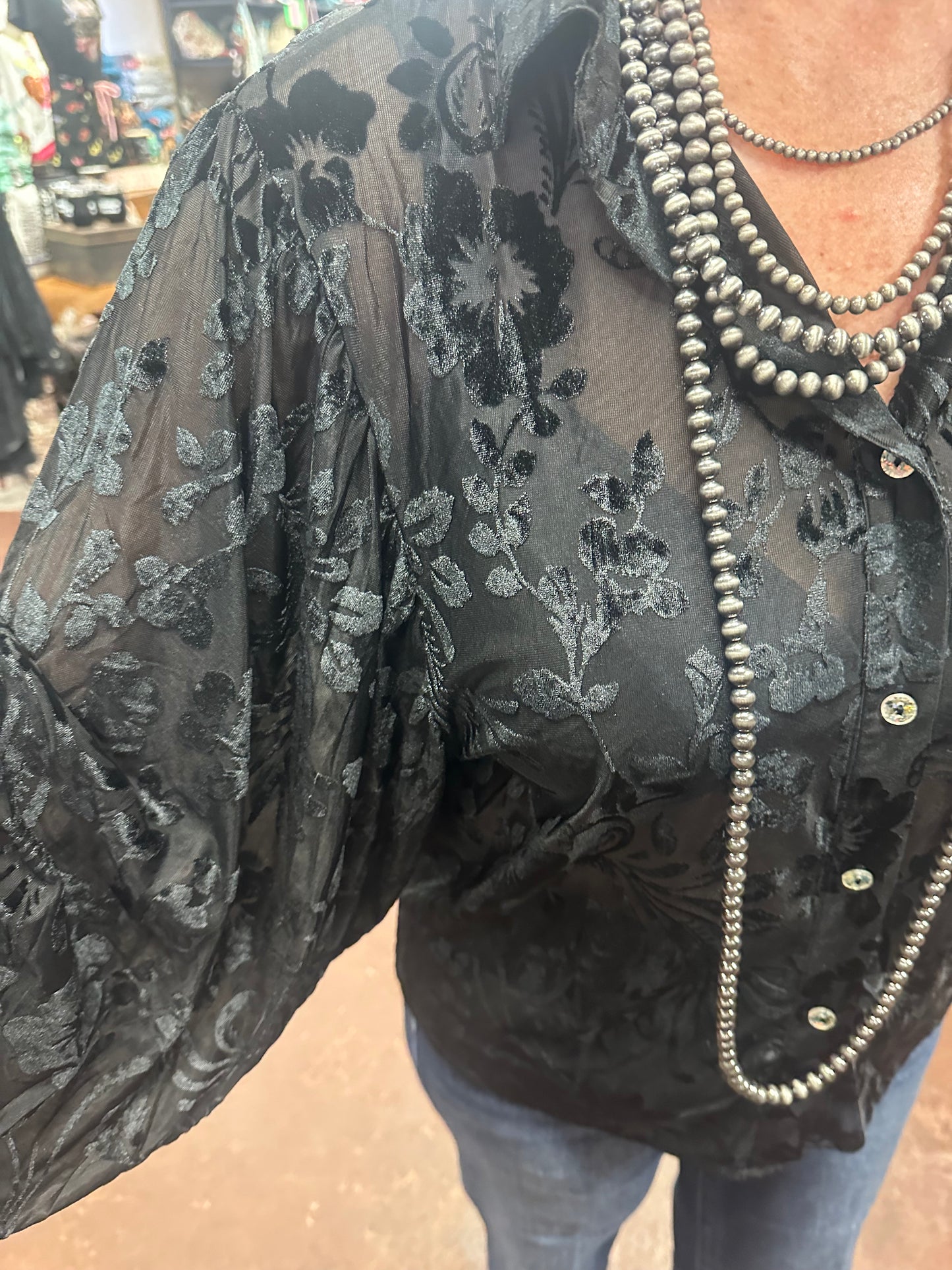 Black Velvet Drop Sleeve Blouse