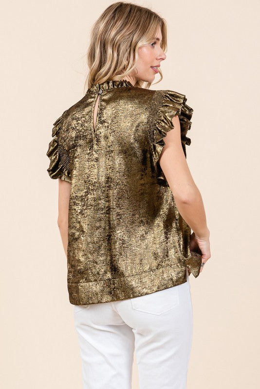 Metallic Frilled Neck Top