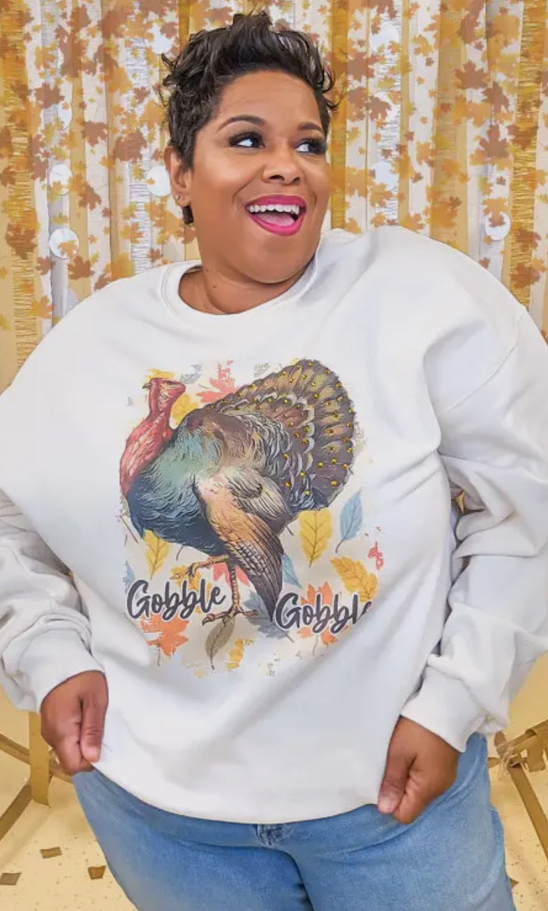 Gobble Gobble Rhinestone Graphic Sweatshirt