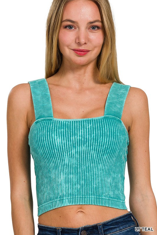 WASHED RIBBED SEAMLESS TOP WITH BRA