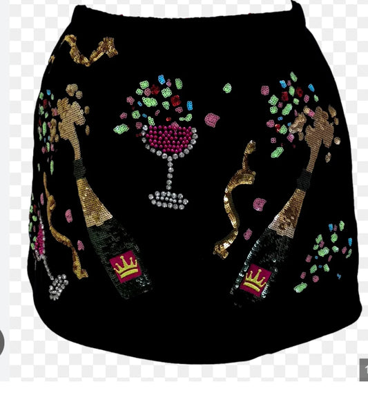 Black Champagne Bottle & Coupe Skort