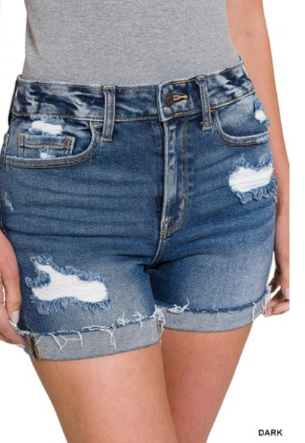 Dark Denim Distressed Shorts