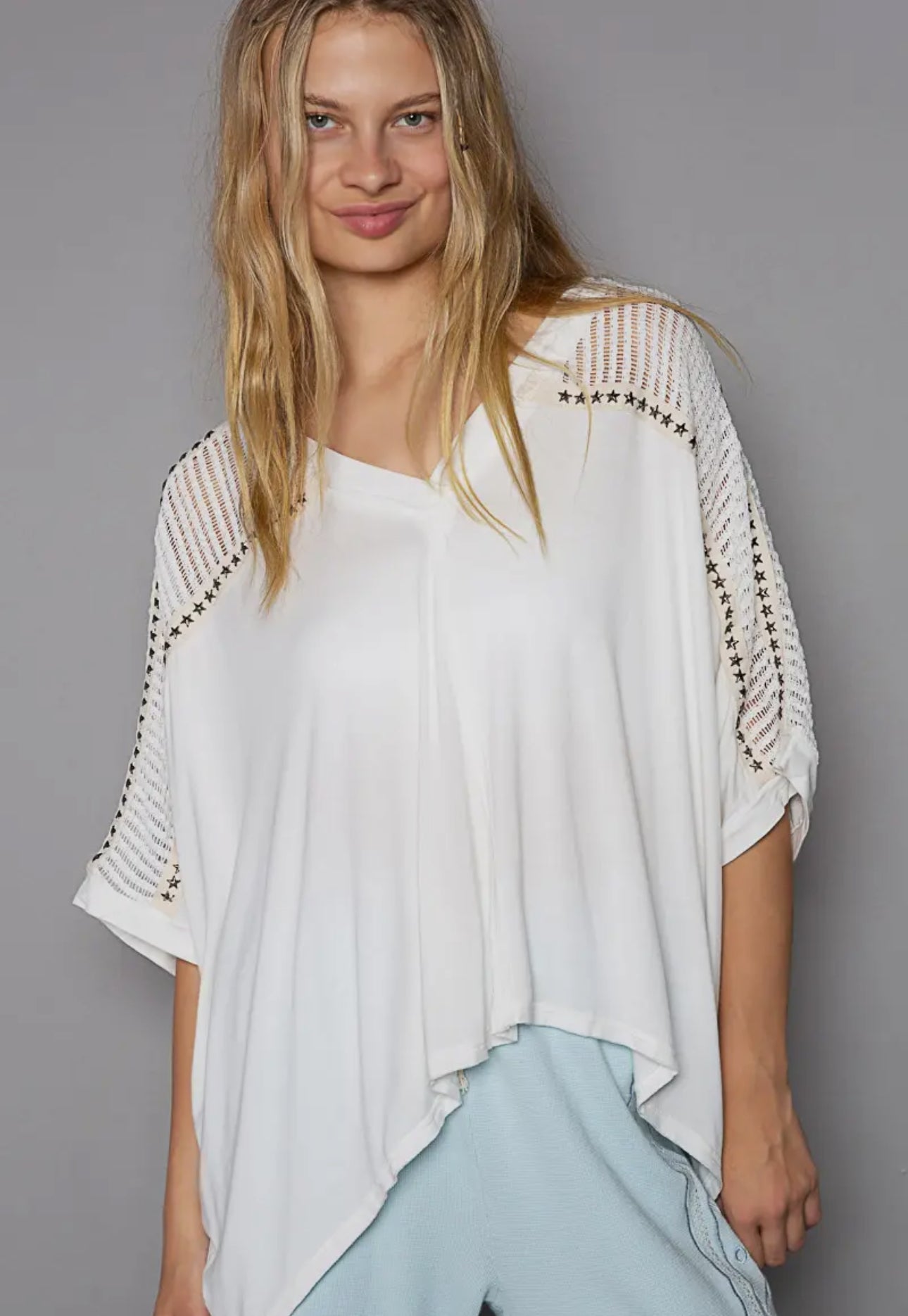 POL Crochet Lace Studded Top