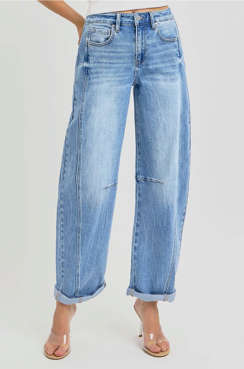 Risen High Rise Boyfriend - Cuffed Barrel Jeans