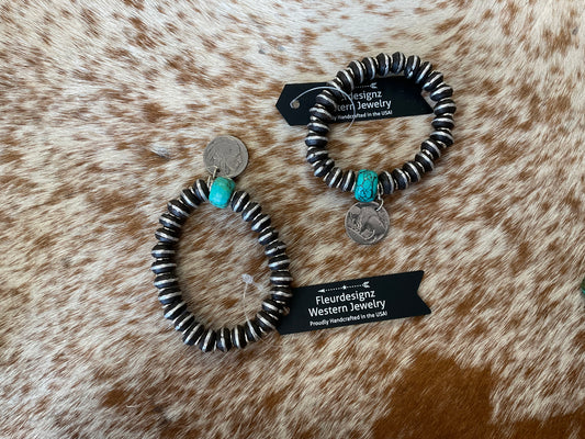 African Ebony Wood & Turquoise Stretch Bracelet