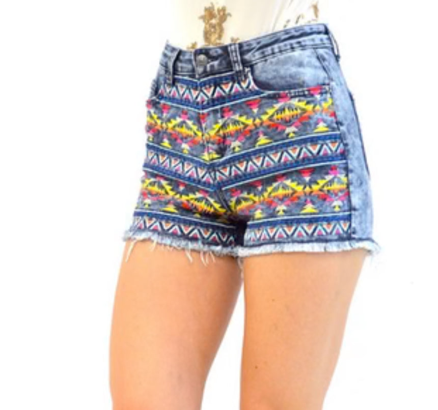 Aztec Embroidery Shorts