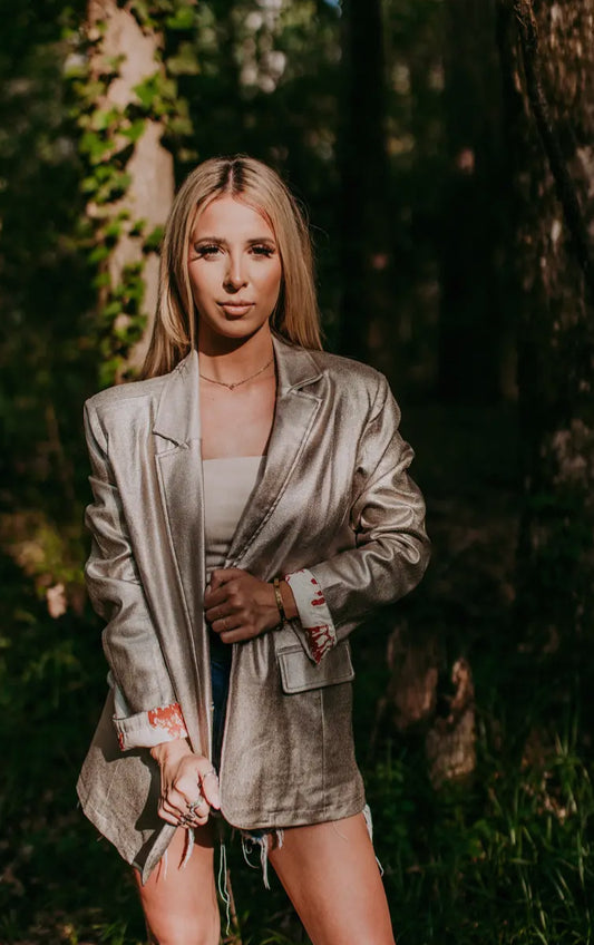 Gold Metallic Faux Leather Blazer