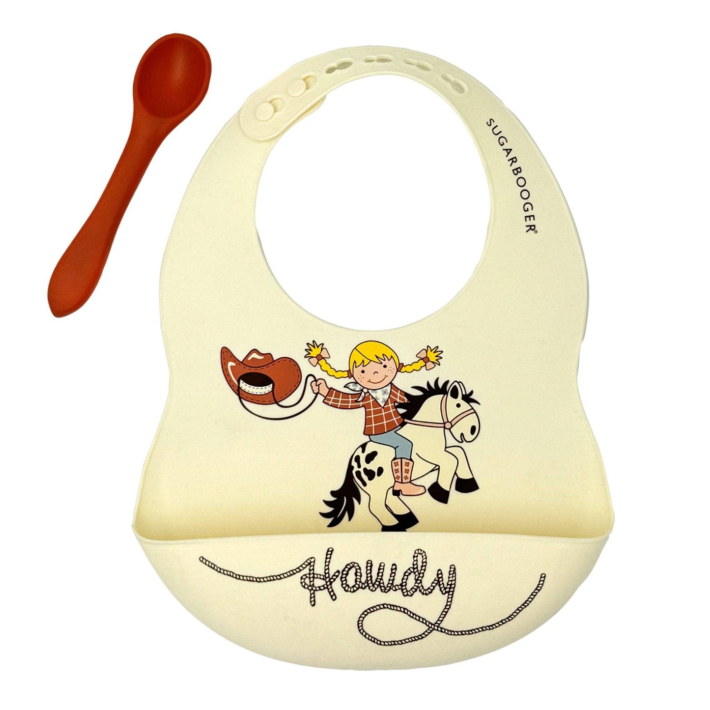 Fresh & Messy Silicone Bib & Spoon Set | Howdy Cowgirl