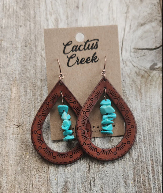 Cassidy Handmade Leather and Turquoise Chip Earrings