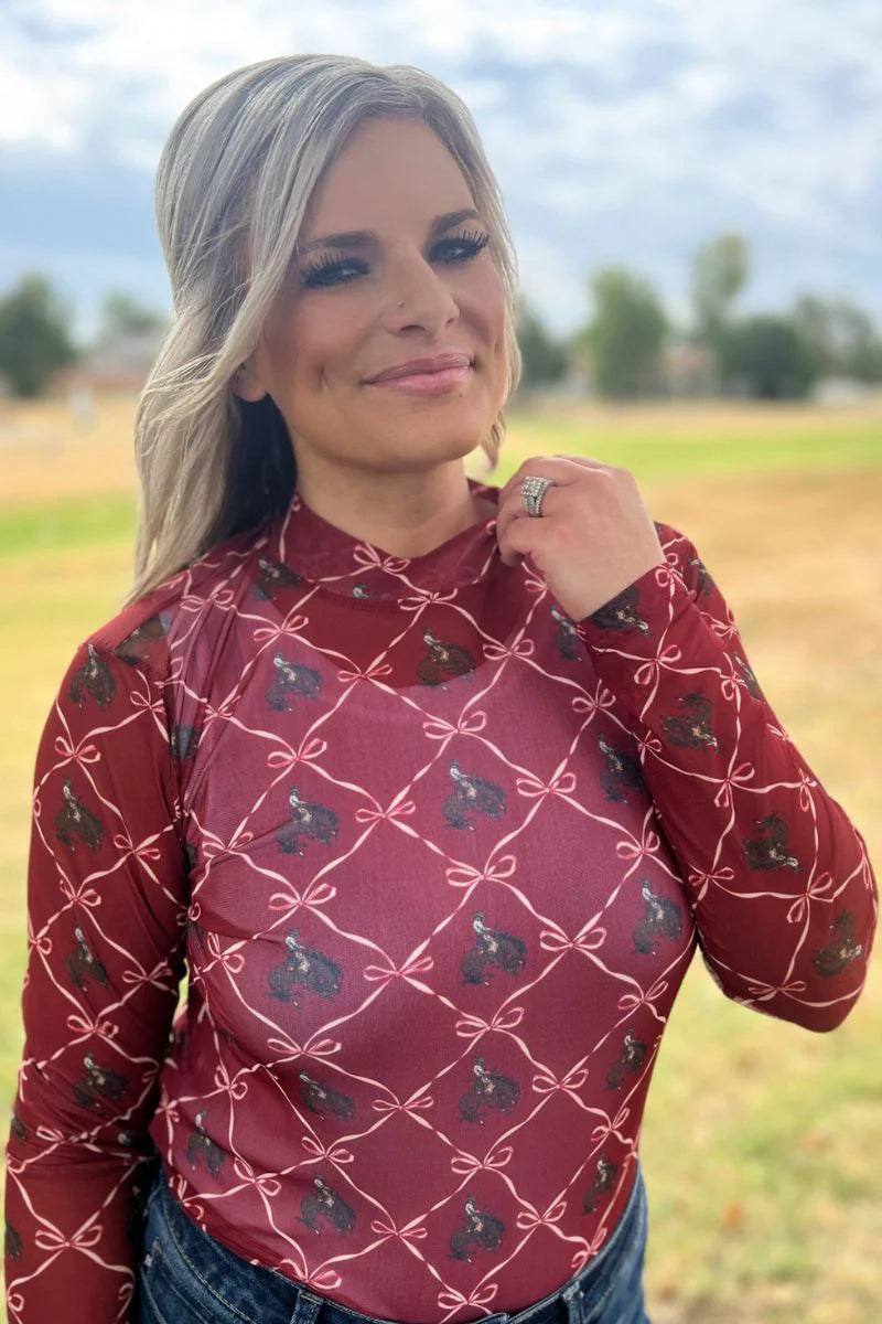 Broncs & Bows Mesh Top