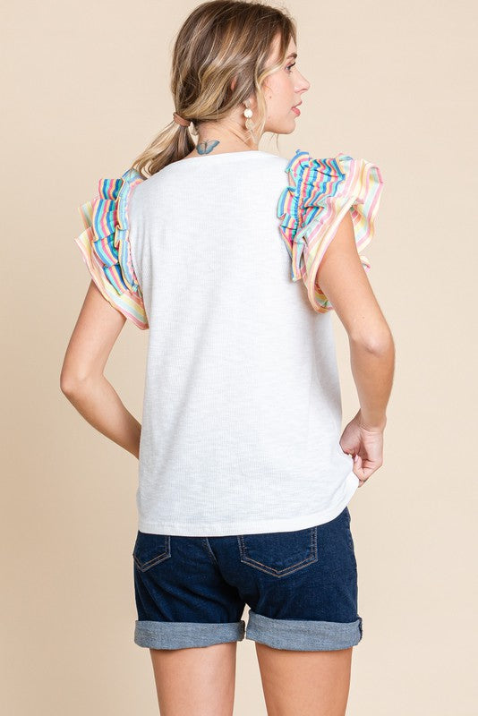 Striped Layer Flutter Sleeve Top