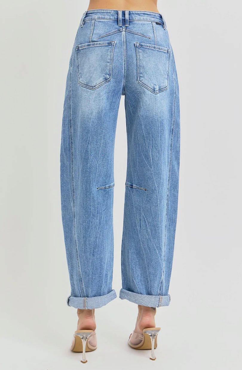 Risen High Rise Boyfriend - Cuffed Barrel Jeans