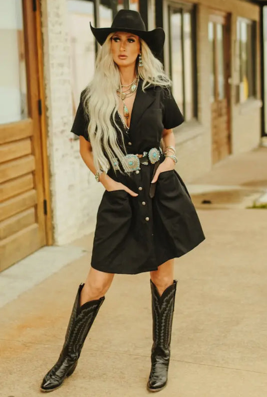 Black Concho Button Down Dress