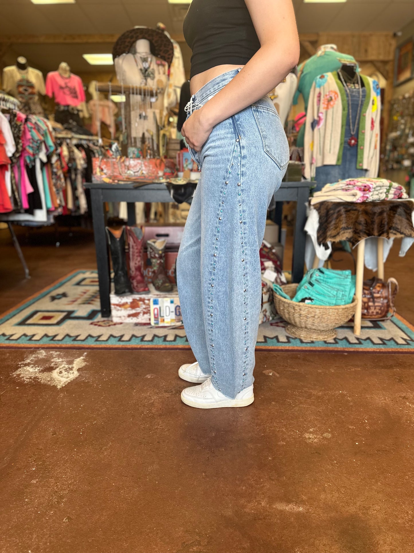 Driftwood Turquoise Barrel Jeans