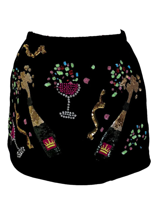 Black Champagne Bottle & Coupe Skort