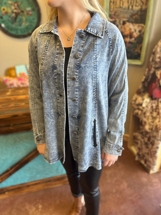 Two Fly Jean Jacket w/Black Fringe