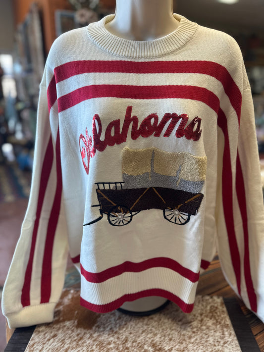 Crimson & White Oklahoma Striped Sweater