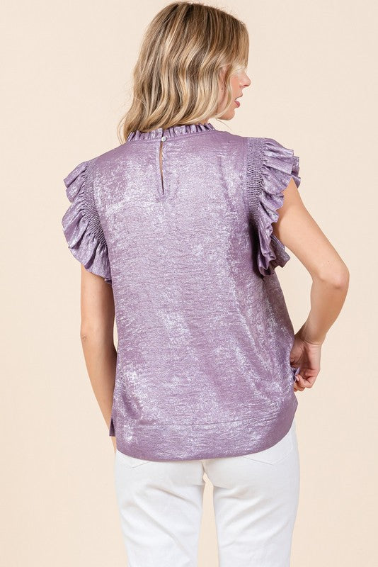 Metallic Frilled Neck Top