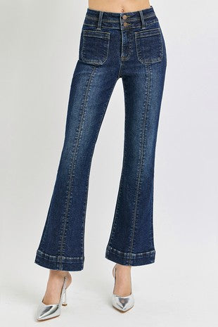 Risen High Rise Ankle Bootcut Front Patch Pocket Jeans