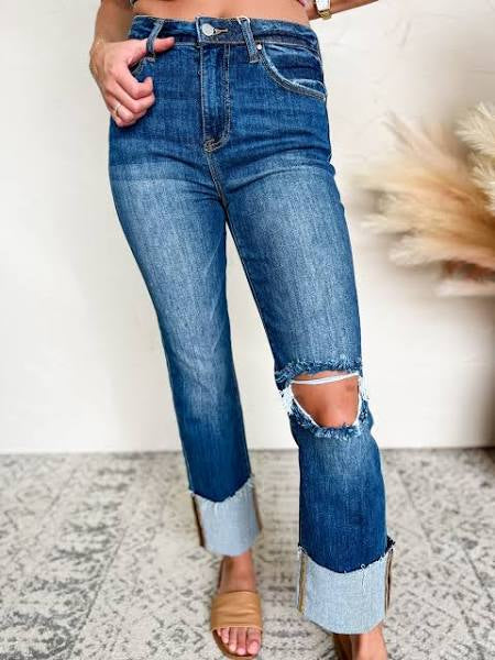 High Rise Wide Cuff Jeans