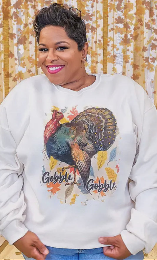 Gobble Gobble Rhinestone Graphic Sweatshirt