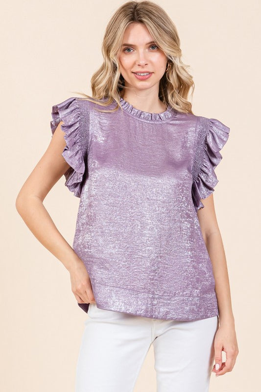 Metallic Frilled Neck Top