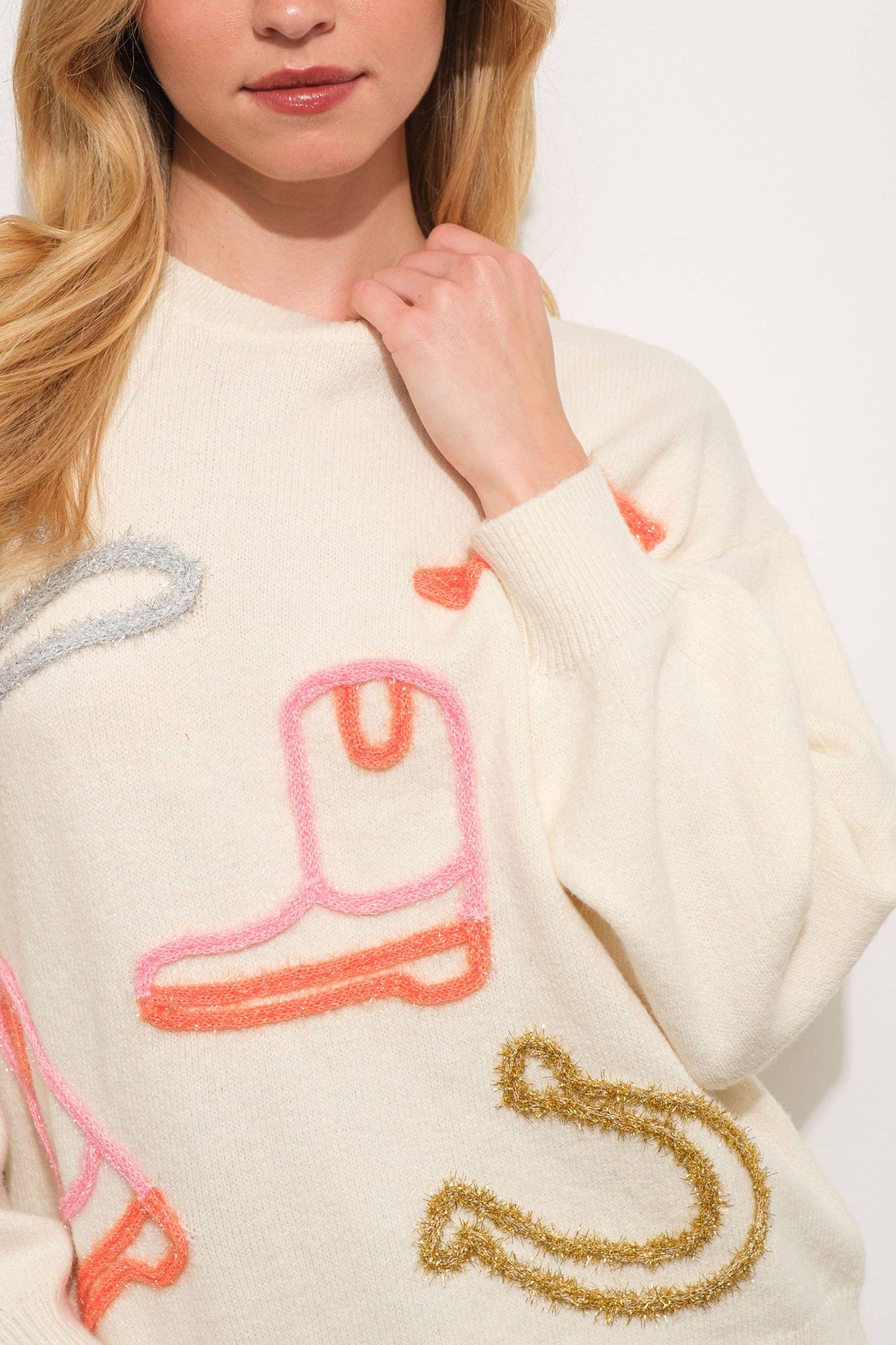 Metallic Yarn Star Cowboy Pullover Sweater