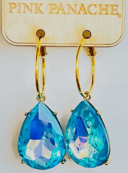 Blue Rhinestone Teardrop Earrings