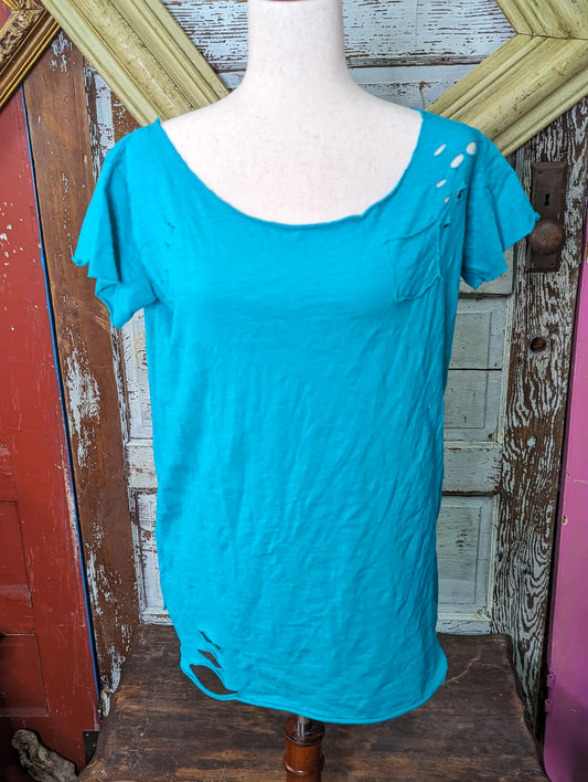 Turquoise Distressed Tee