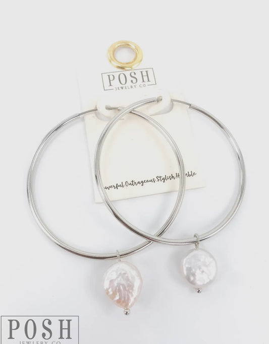 Coin Pearl Hoop Earrings