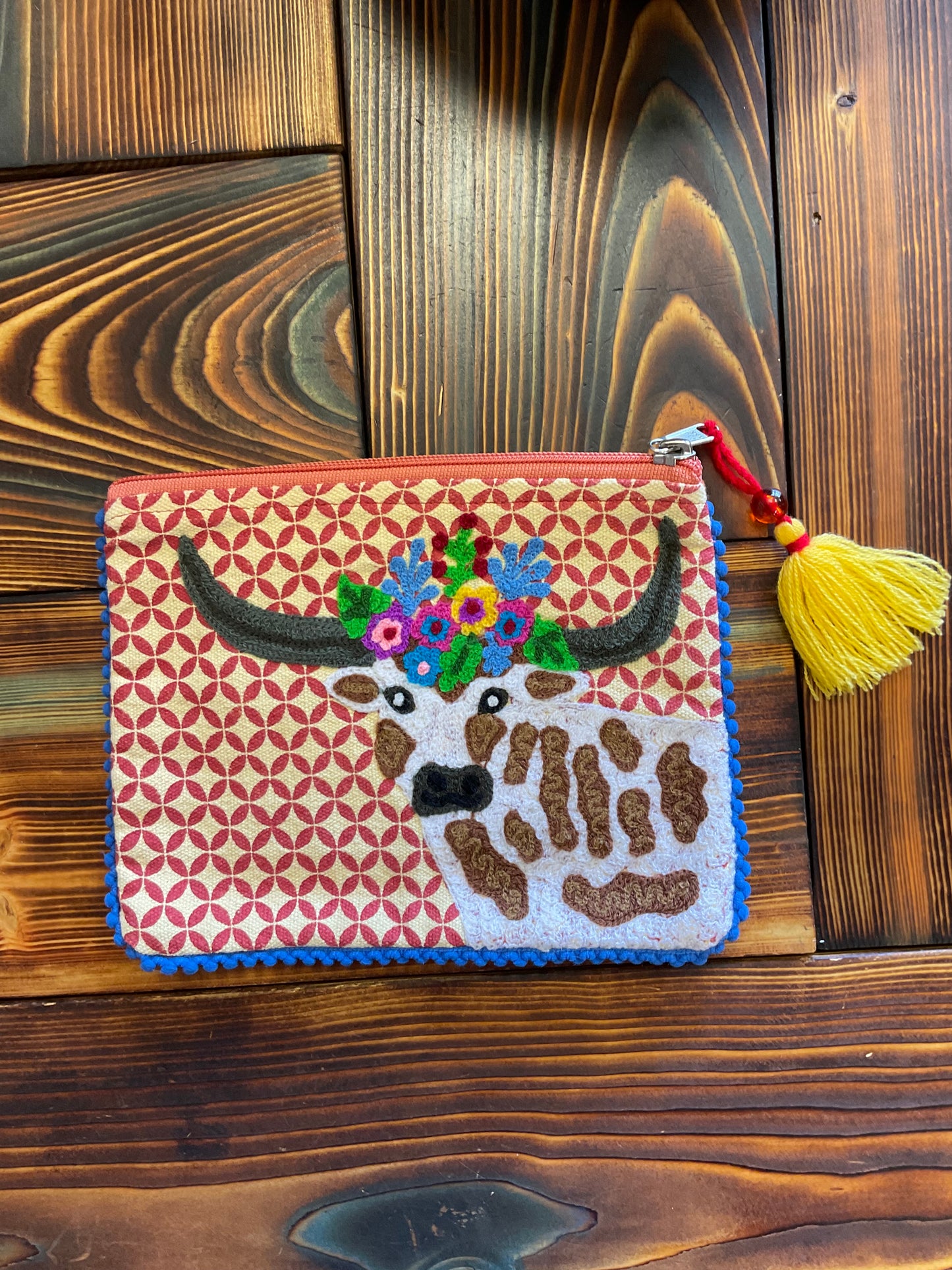 Longhorn Wildflower Embroidered Pouch