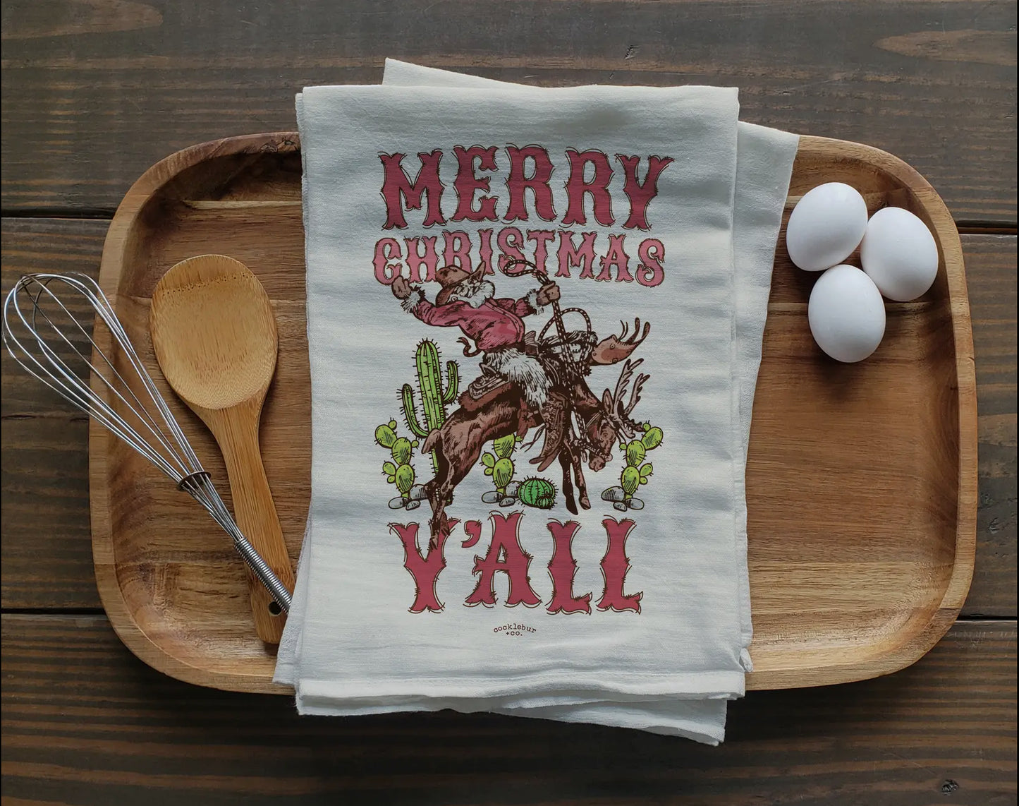 Cowboy Santa and Broncy Reindeer Christmas Tea Towels