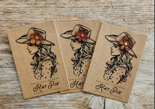 Hat Pin - Genuine Leather Flowers