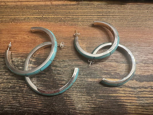 Turquoise Inlay Hoop Earrings