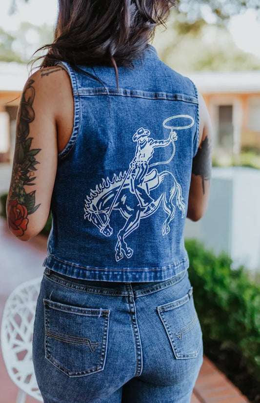 Gold Foil Bronco Denim Vest