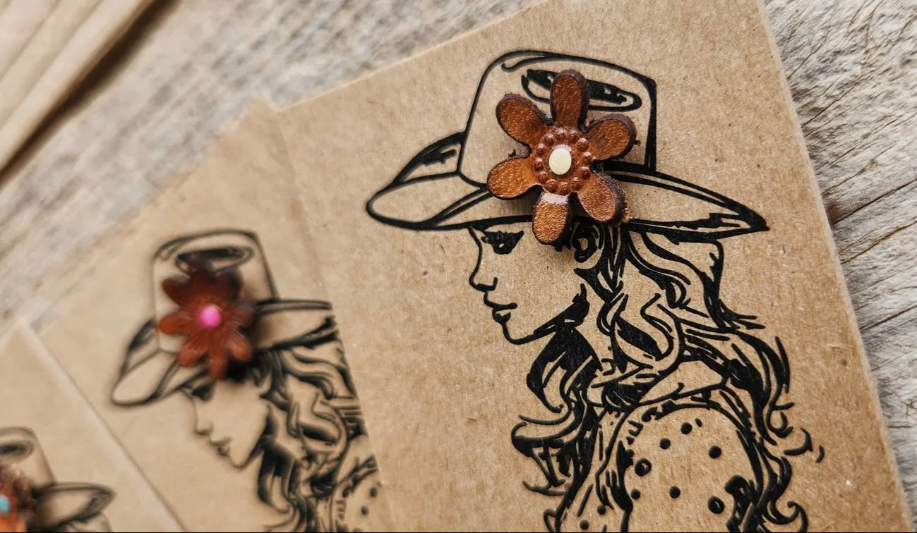 Hat Pin - Genuine Leather Flowers