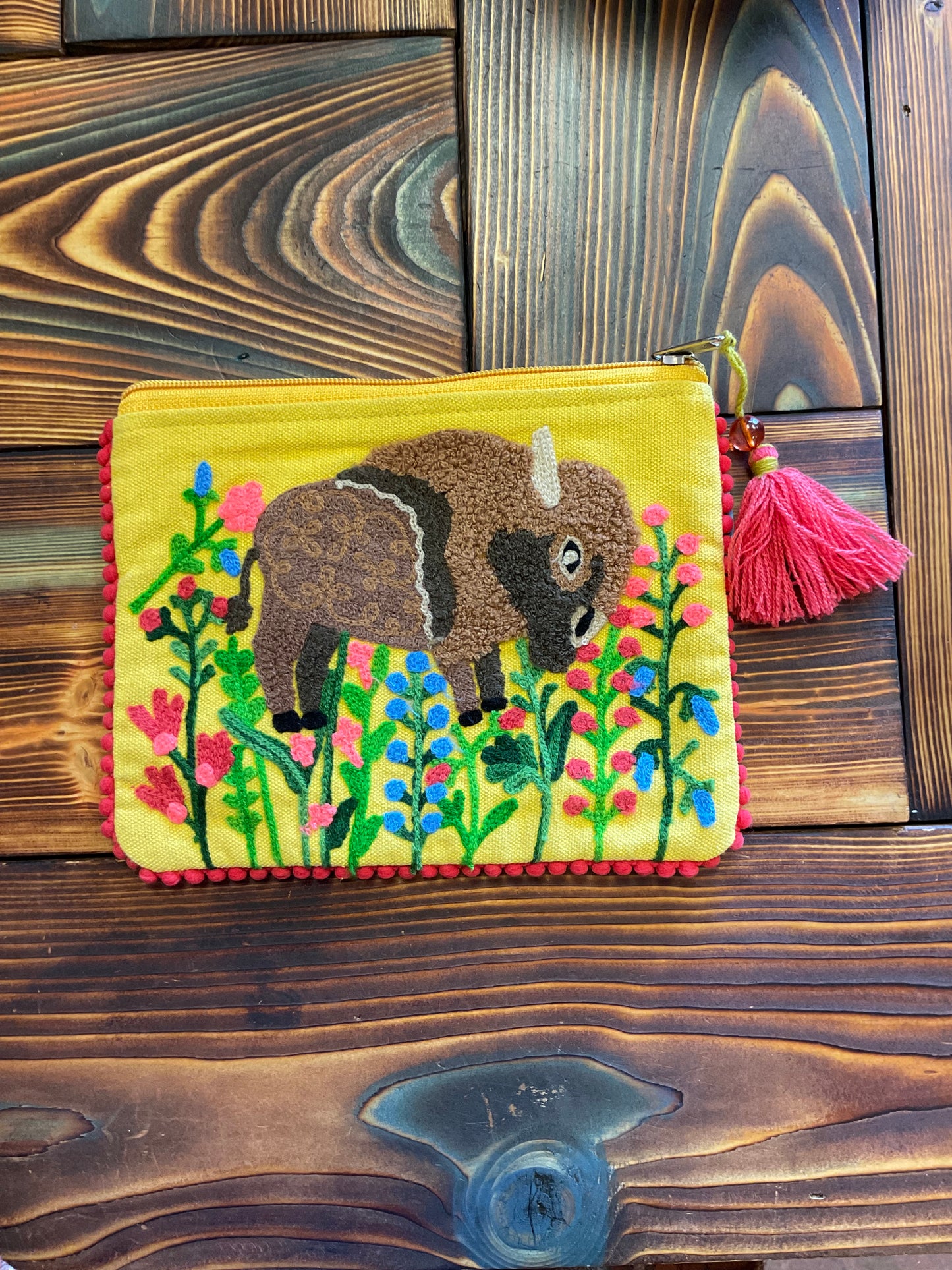 Buffalo Wildflower Yellow Embroidered Pouch