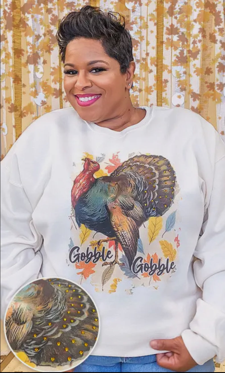 Gobble Gobble Rhinestone Graphic Sweatshirt