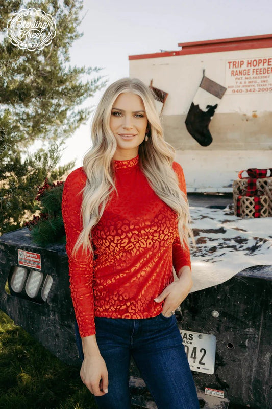 Ruby Red Panther Mesh Top