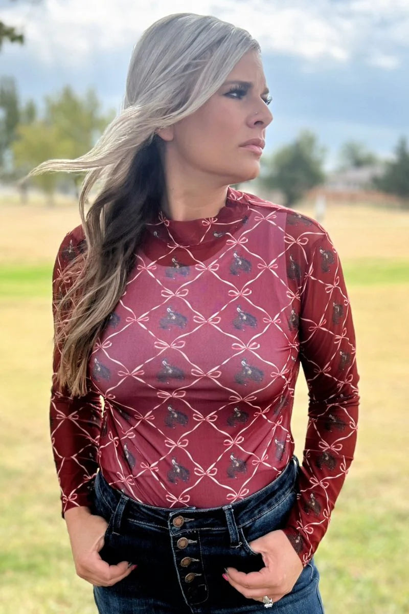 Broncs & Bows Mesh Top