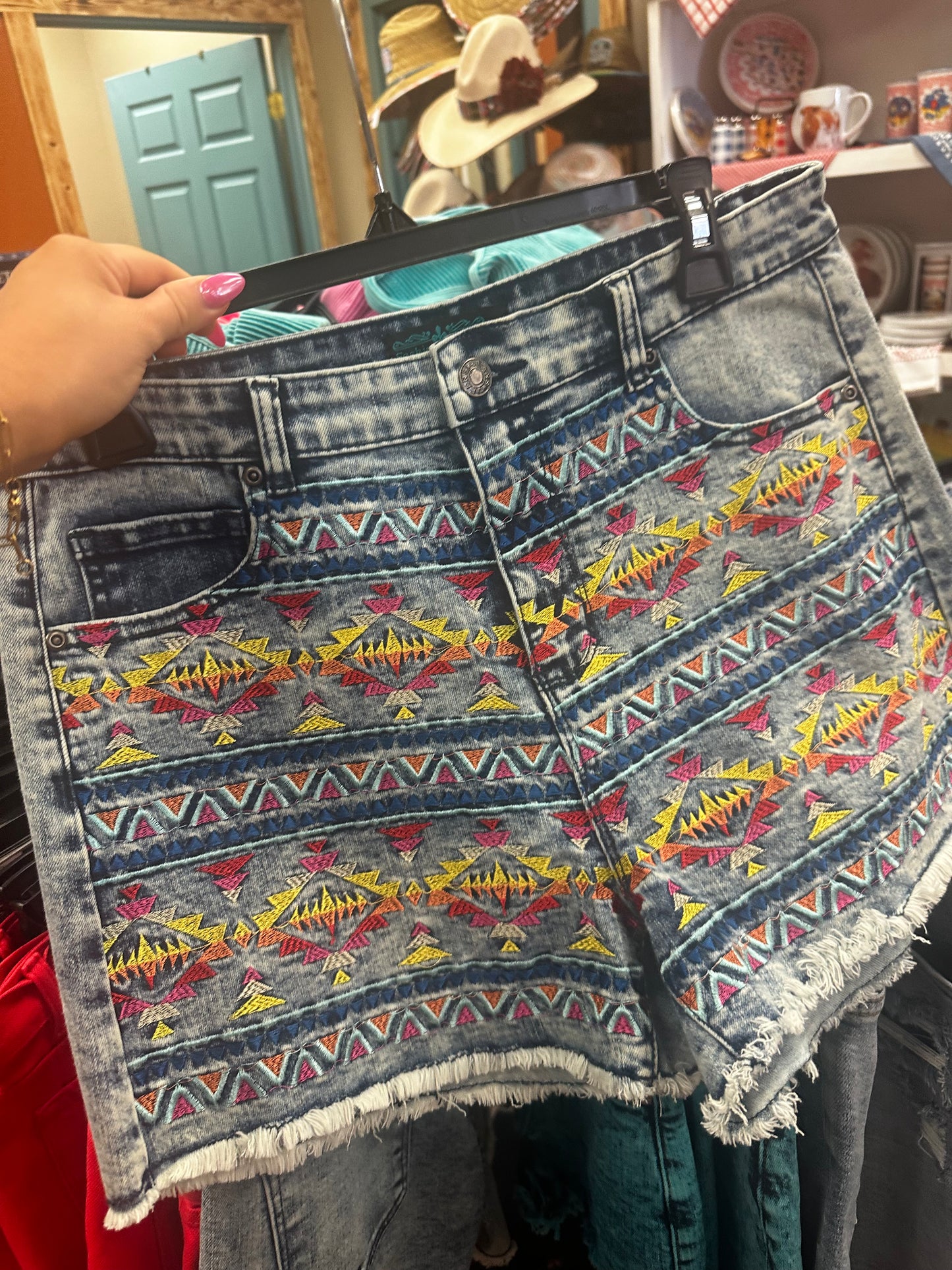 Aztec Embroidery Shorts