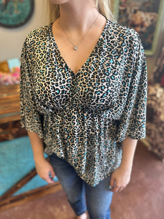 Dear Scarlett Blue Leopard Top