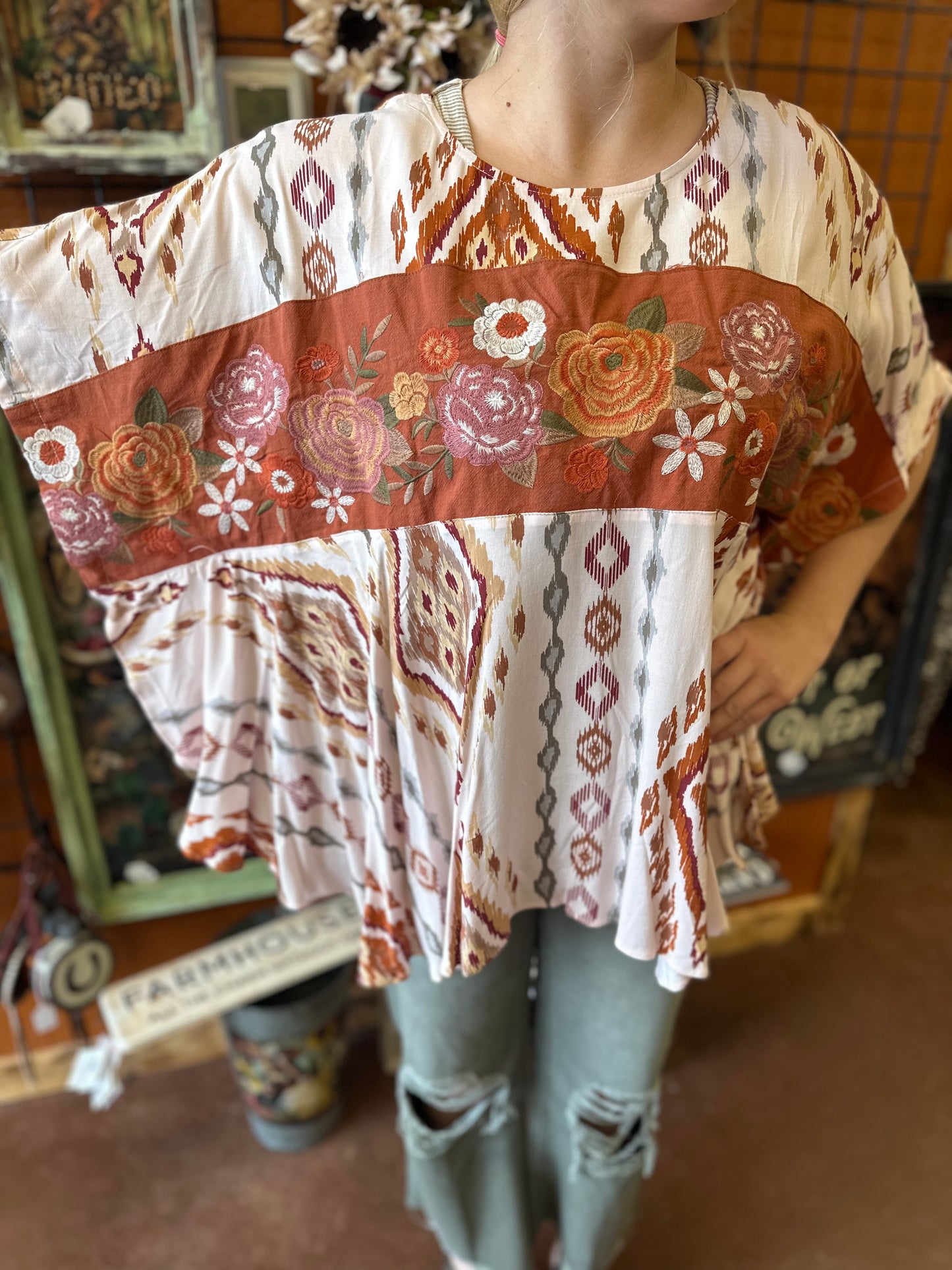 Savanna Jane Embroidered Floral in Burnt Orange