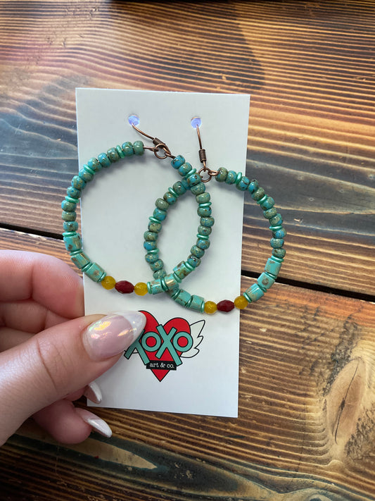 Turquoise + Czech Crystal Hoops